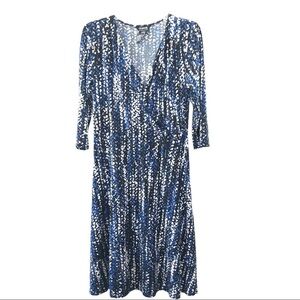 George Stretch Faux Wrap Dress Ladies Blue, Black & Beige 3/4 Length Sleeves M